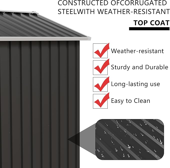 YOPTO 5.4x4.27 FT Outdoor Storage Shed, Metal Garden Tool Shed with Sloping Roof and Lockable Doors for Backyard Garden Patio Lawn, Grey