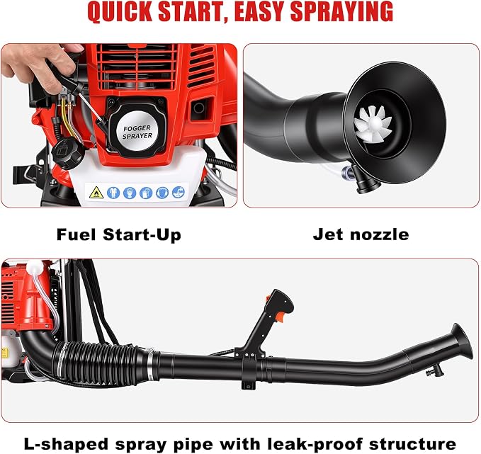43cc Backpack Sprayer, Fogger Machine, Powder Duster, Adjustable Spray & Powder Modes, 3.7 Gallon Tank, Powerful Engine Pest Eliminator Outdoor Garden Farm Power Foggers for Outdoor (Red)