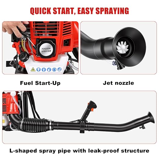 YOXIER 43cc Gas Mosquito Fogger & Backpack Sprayer - 3.7 Gallon Yard Sprayer & Fog Machine for Outdoor Repellent - 2HP Multi-Function Garden Sprayers, Duster & Backpack Blower for Gardening (Red)