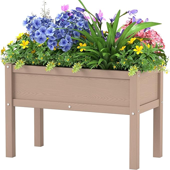 Small HDPE Raised Garden Bed, Elevated Planter Box with Legs, Outdoor All-Weather Planter Raised Beds for Seeds, Herbs, Flowers, Vegetables (Brown)