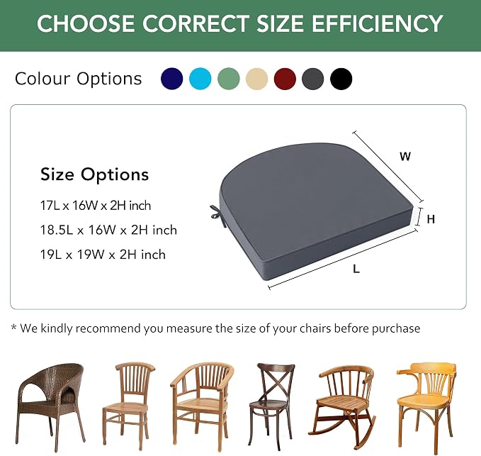 Outdoor Chair Cushions Set of 4: Waterproof & Fade Resistant Patio Furniture Cushions - 19 x 19 x 2 Inch Non Slip Round Corner Seat Cushion Pads with Removable Cover for Garden Yard Lawn, Dark Grey