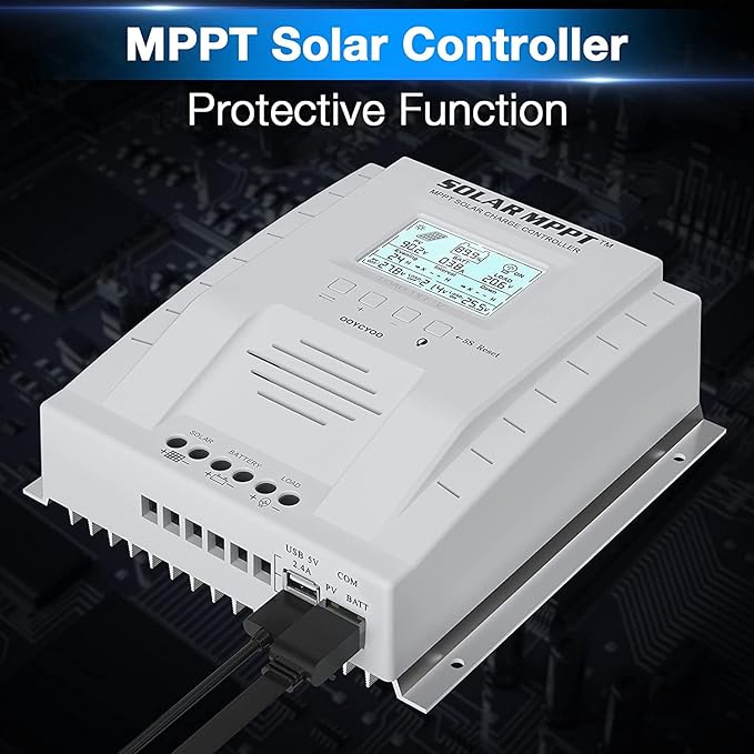 MPPT Charge Controller 60 amp, 12V 24V Auto 60A Solar Panel Charge Regulator, Max 100V Input with LCD Display for Lead-Acid Sealed Gel AGM Flooded Lithium Battery
