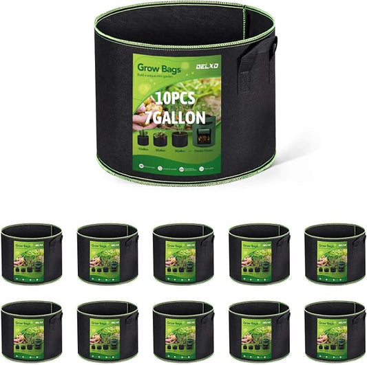 Delxo 10-Pack 7 Gallon Grow Bags Heavy Duty Aeration Fabric Pots Thickened Nonwoven Fabric Pots Plant Grow Bags with Handles
