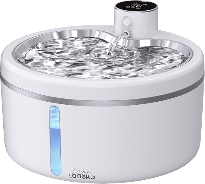 Wireless Cat Water Fountain [with Stainless Steel Tray], 84oz/2.5L Pet Fountain for Cats Inside, Cat Fountain for Drinking with Motion Sensor, Ultra Quiet for Small Animals-[BPA-Free]