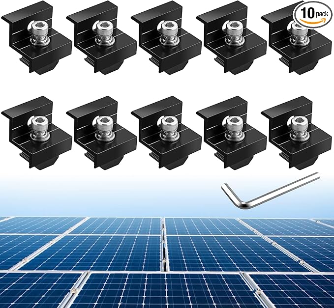 10pcs Solar Panel End Clamp 30mm/35mm, Anbte Aluminum Z Brackets for Solar Panels Solar Mounting Brackets Kit with Nuts Bolts for Solar Panel Pv Mounting System Install Accessories (Black)