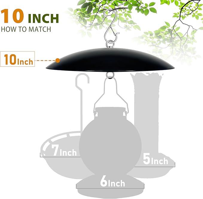 10" Mini Bird Feeder Rain Guard, Hummingbird Feeder Shade Dome Cover, for Small Feeders, Works with Ant Guards (Black), 2 Pack