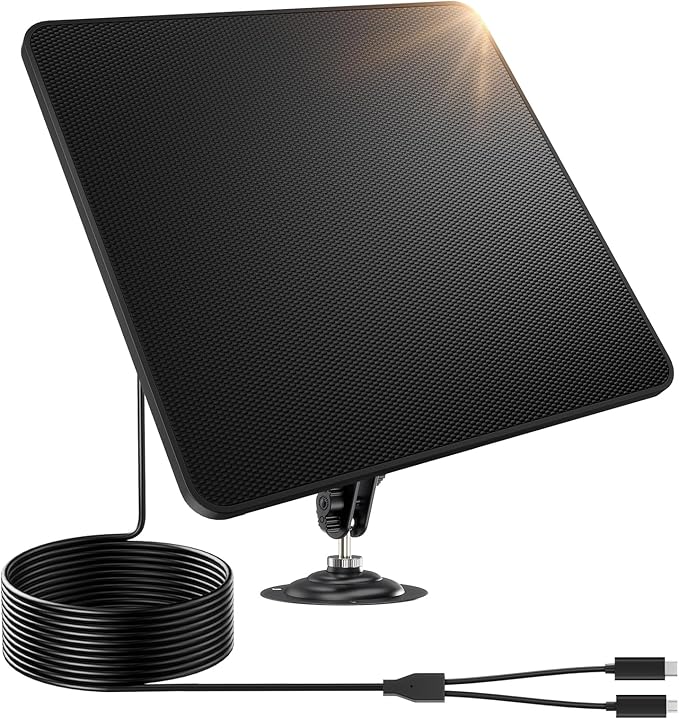KJK 6W Solar Panel for Security Cameras – Solar Battery Charger with Micro USB & USB-C, IP67 Waterproof with 360° Adjustable Mount
