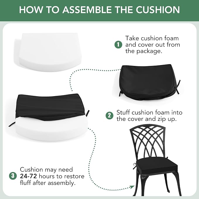 Outdoor Chair Cushions Set of 2: Waterproof & Fade Resistant Patio Furniture Cushions - 18.5 x 16 x 2 Inch Non Slip Round Corner Seat Cushion Pads with Removable Cover for Garden Yard Lawn, Black