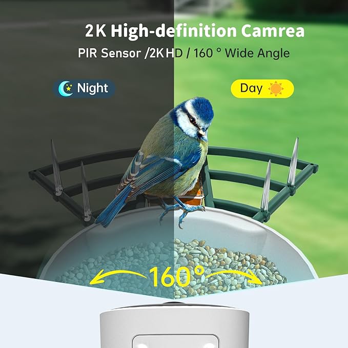 Smart Bird Feeder with Camera Solar Powered & AI Bi rd Identification, 2.4Ghz WiFi Bird feeders for Outdoors, 2K Live Video, Instant Arrival Alerts - Best Gifts for Bi rd Lovers - Green