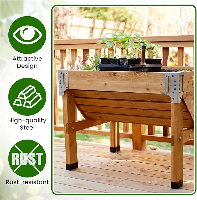 MorningRo 12 Pack Raised Garden Bed Corner Brackets with Securing Lip Fits Lumber up to 2" x 12" Metal Garden Corner Bracket for Wood Frame Bed 4.7" L x 2" W x 10.5" H (Sliver)