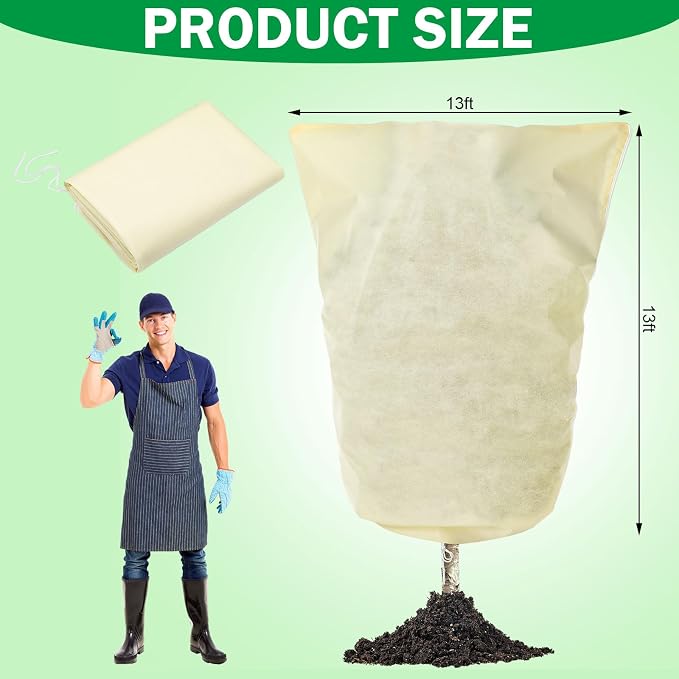 1 Pcs 13 x 13 ft Plant Covers Freeze Protection Extra Large Frost Cloth Plant Covers with Zipper Drawstring Winter Cold Weather Frost Blankets for Outdoor Palm Fruit Tree and Shrubs (Beige)