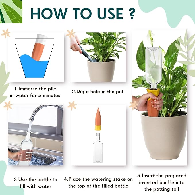 Ziliny Plant Watering Devices Include Terracotta Watering Spikes 17 oz Plastic Automatic Plant Waterer Clear Wine Bottle for Indoor Outdoor Garden(20 Pcs)