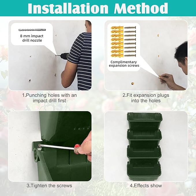 Vertical Wall Planter, 4 Packs Self Watering Wall Planters for Indoor with 3 Pcs Garden Tool Set Vertical Planter Tower for Strawberry Flowers Herbs, 12.9''x5.5'' x26.7''