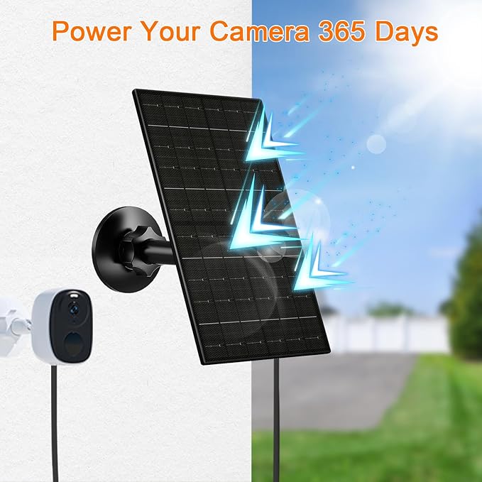 FUTUREZEN 6W Solar Panel for Security Camera Outdoor, 5V USB/USB-C Solar Charger Compatible with Rechargeable Battery Cameras, IP66 Waterproof, 360° Adjustable Mount, 9.8ft Cable (1 Pack, Black)