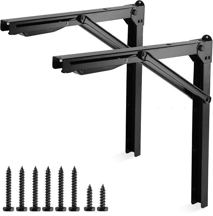 Ultrawall 24 inch Wall Mounted Folding Shelf Brackets and 9PC Garage Tool Hooks