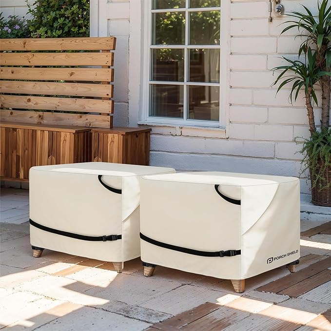 Porch Shield Patio Ottoman Cover - Waterproof Outdoor Square Side Table Covers – 22L x 22W x 18H inch, Beige