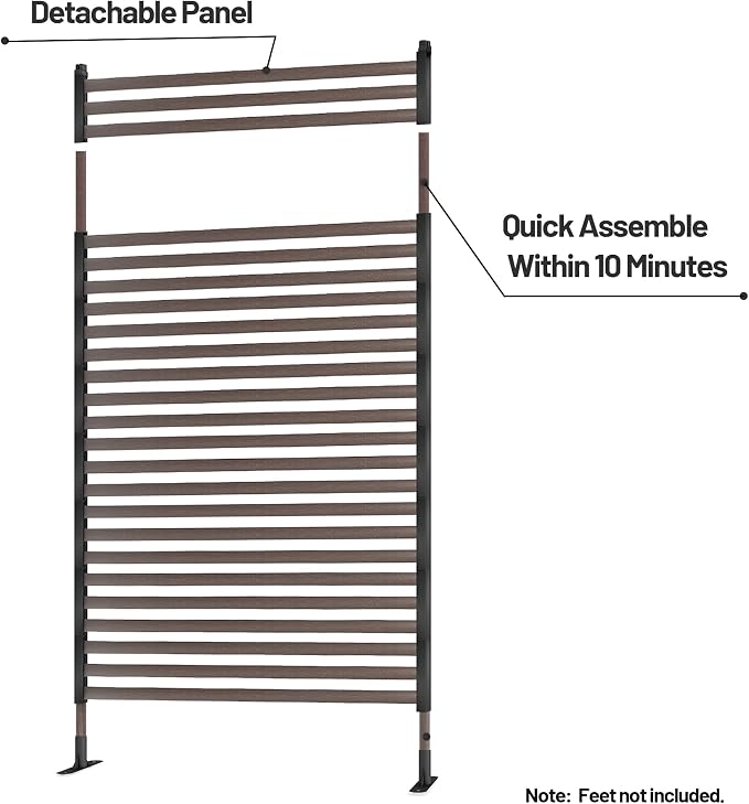 Twira Outdoor Privacy Screen 35" x 59", Privacy Fence Screen for Outside, Trash Can Metal Privacy Panels, 3FT x 5FT Decorative Pipes and Slats Divider Fence Privacy for Backyard Patio Garden Brown