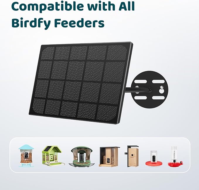 Birdfy 8W Solar Panel for Smart Bird Feeder Camera, Type-C Charger for Birdfy Feeder, 360° Adjustable Swivel Mount, IP65 Waterproof for Outdoors, 8W Continuously Power Supply (9.8ft Standard Cable)