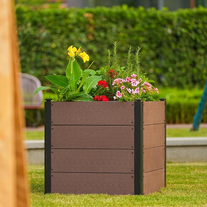Garden Raised Bed, 25 * 25 * 24in Deep Root Planter Box for Patio, Outdoor Herb, Vegetable, and Flower Gardening - Durable Wooden Style Planter Box for Easy Mobility and Clearance
