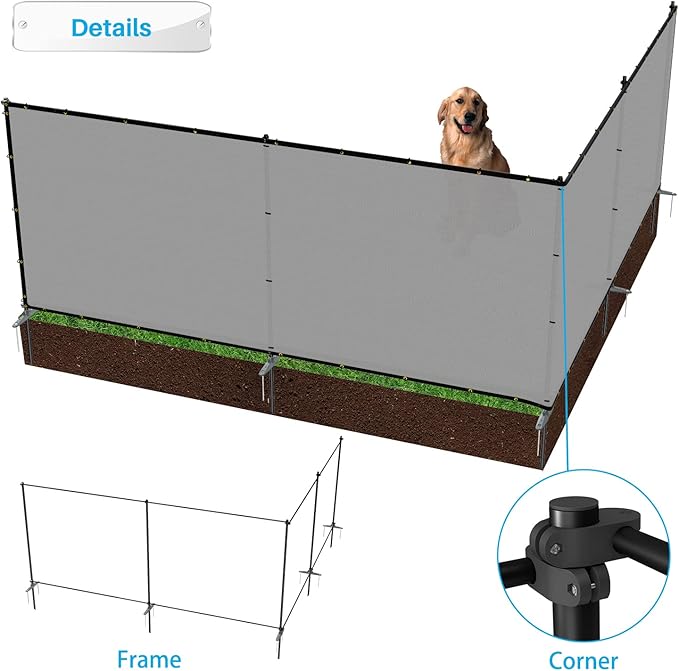 Patio 5' x 121' Outdoor Privacy Screen Freestanding Temporary Fence Panels Net Cover with Metal Poles for Outside Backyard Pool Garden Air Conditioner Fencing, Light Gray