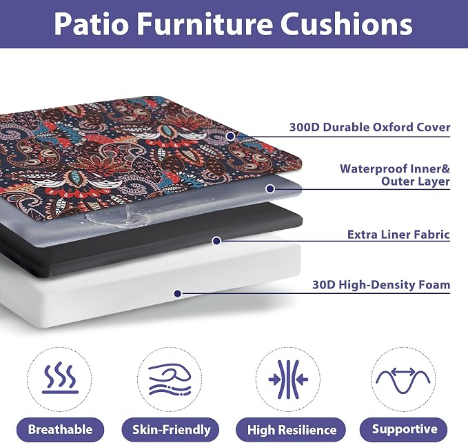 IPYNBAP Outdoor Chair Cushions Set of 4 -Waterproof Outdoor Seat Cushions for Patio Furniture, Patio Chair Cushion with Handle and Ties, Out Door Chair Pads,17x16x2-Square, Artistic Floral