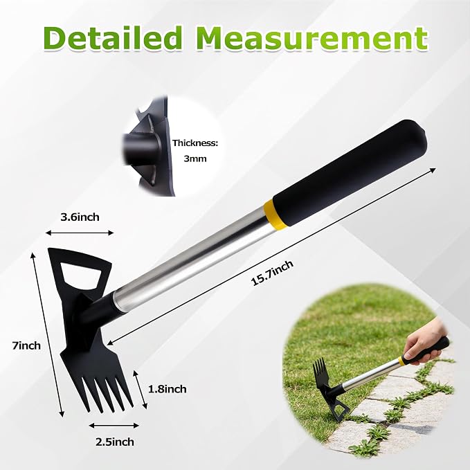 Weed Puller Tool, 2 in 1 Weeding Tools, Weed Pulling Tool, 15.7" Short Handle Weed Remover Tool, 5-Tine Garden Weed Rake, Gardening Hand Tools for Weeding in Flower Beds, Courtyards & Narrow Gaps