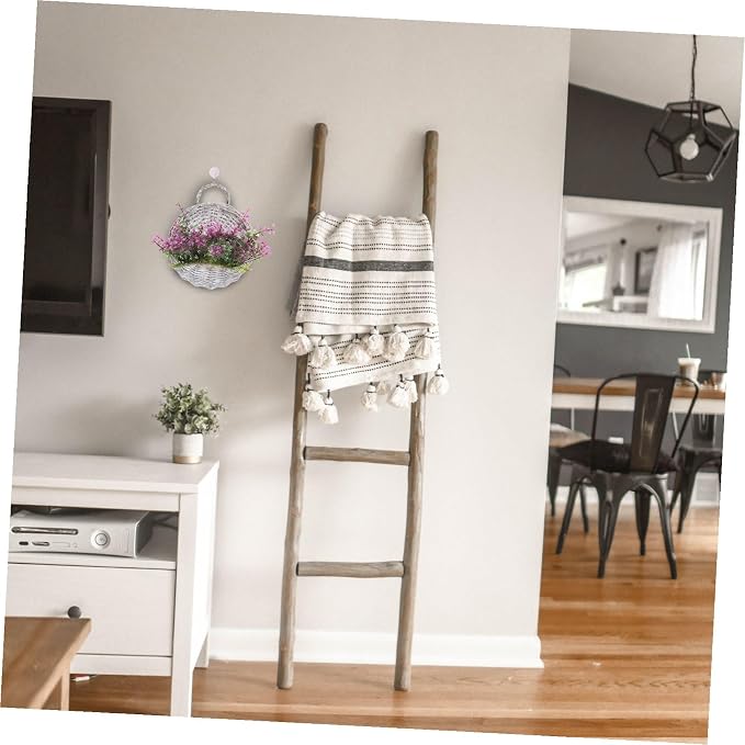 Wicker Hanging Basket Set 2 Pcs Handmade Wall-Mounted Planters for Indoor Outdoor Use Grey Willow Style Storage and Flowerpot