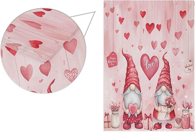 Valentine’s Day Pink Love House Flag 28x40 Inch Double Sided Outside Happy Valentines Gnomes Flowers Red Heart Yard Outdoor Flag Banner for Garden Lawn Patio Holiday Decorations