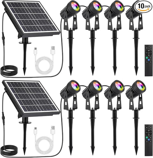 2 Set 4 in 1 RGB Solar Landscape Spot Lights Outdoor with Remote, Waterproof Solar Battery Powered Color Changing Outdoor Spotlights, Auto On/Off, for Garden Yard Path Driveway Walkway