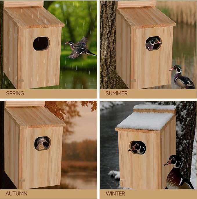 Duck House - Wood Duck Houses for Outside, Duck Nesting Box Outdoor Shelter for Pond, Wetland Ducks and Hooded Mergansers 17x10x10 Inches