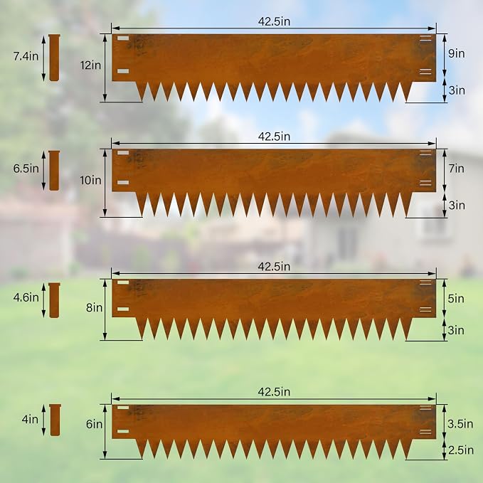 Co rten Steel Landscape Edging 12 Inch Tall 6 Packs, Metal Edging with 6 Clips and a Pair of Gloves for Pre-Rusted