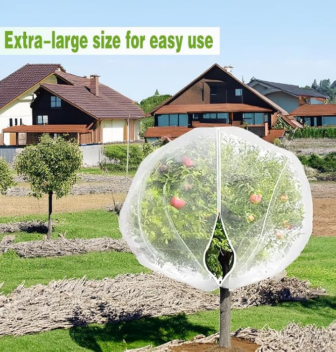 2Pcs 8x8ft Fruit Tree Covers with Zipper and Drawstring, Durable Garden Mesh Net to Protect Fruit Trees, Apple, Cherry, Peach Trees – Reusable, Lightweight