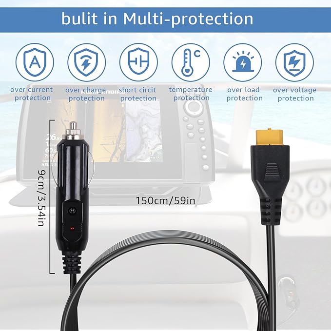 Portable12V/24V car Charger Suitable for Ecoflow Delta/River, Bluetti EB55, Anker 757/767 and XT60 connectors Solar Power Plants, Compatible with Ecoflow Wave 2 Cigarette Lighter Cables
