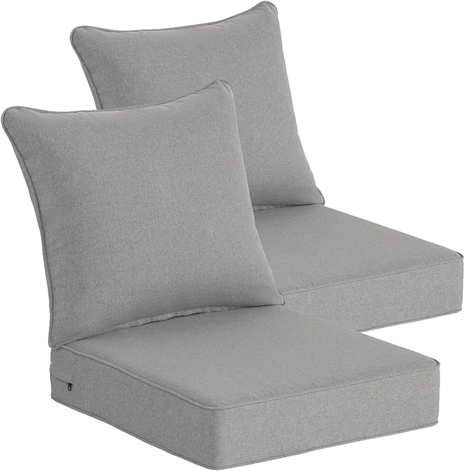 Goodgoods 22x24 inch Outdoor/Indoor Deep Seat Patio Cushions Set of 2 Resilient Foam Filling Water-Proof Stain-Resistant UV Resistant Weather Resistant Deep Seat Bottom Light Gray