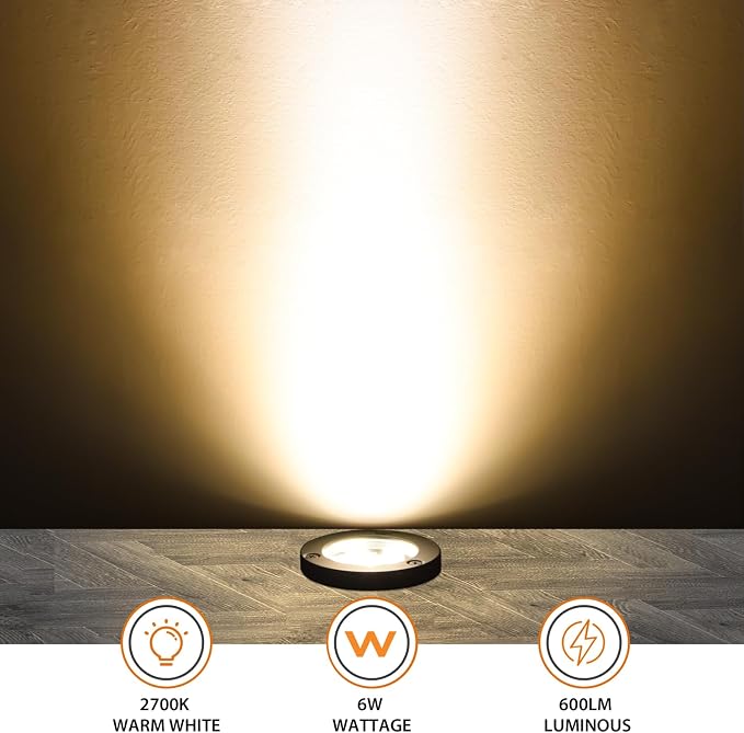 6W Well Lights Outdoor,110V 120V Landscaping Lights IP68 Waterproof 2700k Warm White Outdoor In-Ground Lights for Yard, Garden Patio, 8 Pack