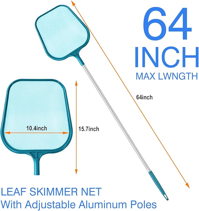 Pool Skimmer - Pool Skimmer Net with 5 Section Detachable Aluminum Telescopic Poles, 25''- 64'', Pool Net Skimmer Rake with Ultra Fine Mesh , Pool Leaf Skimmer for Swimming Pools, Spas, Hot Tubs