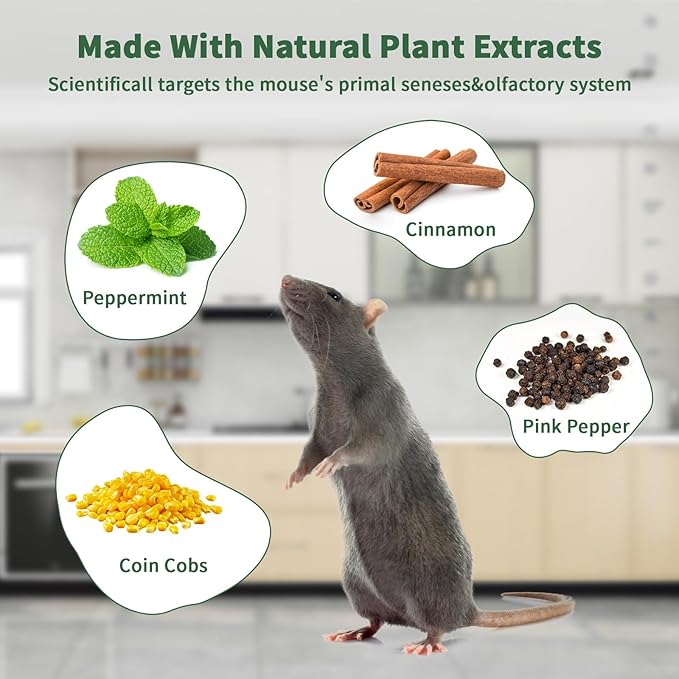 Mouse Rodent Repellent, 24 Pack Peppermint Oil for Mice, Mouse, Rats, Squirrel, Indoor/Outdoor Pest Control for Home, Kitchen, Garage, Safe for Pets & Family