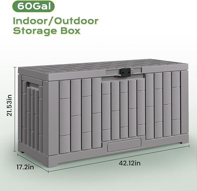 Jocoevol Deck Box 60 Gal, UV Resistant & Waterproof Outdoor Storage Box with Lock, Easy Assemble Storage Bins Container for Pool Patio Garden