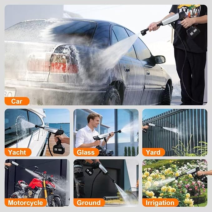 Cordless Pressure Washer Battery Powered,Portable Power Washer with 2pcs 4.5Ah 21V Battery&Charger & 6-in-1 Nozzle,2 Power Level & on/Off Button,Handheld Pressure Washer for Car,Home,Garden Patio