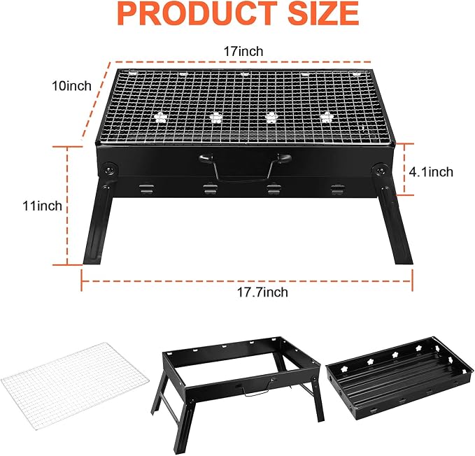 KOCASO Portable Charcoal Grill Foldable - Lightweight BBQ Smoker Grill for Camping, Tailgating, Picnics & Outdoor Grilling, Compact Design with Removable Ash Catcher