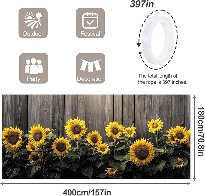 6 * 13FT Summer Sunflower Fence Garage Door Cover Decorations Sunflower Garage Door Banner for Outdoor Indoor Summer Party Photography Backdrop