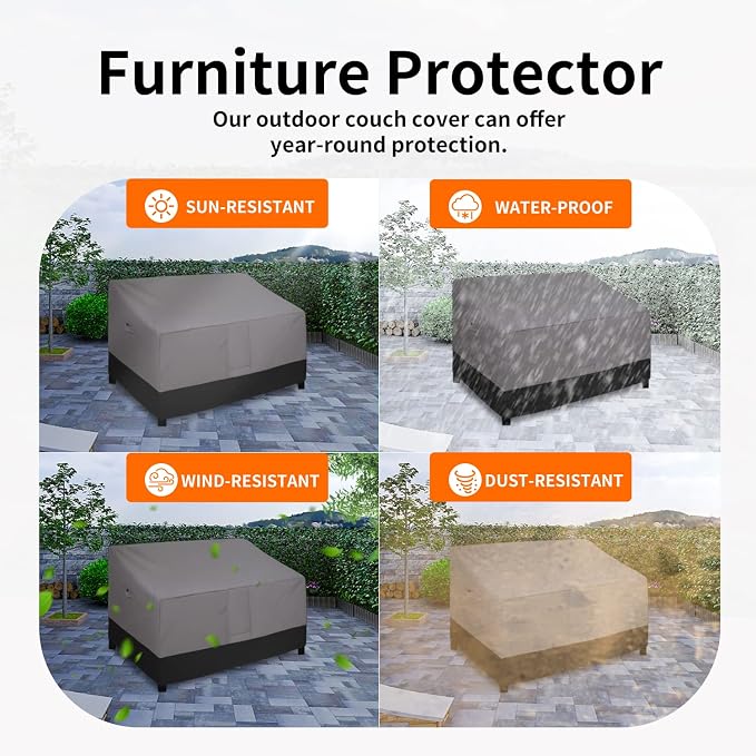 Easy-Going Waterproof Outdoor Loveseat Cover, Heavy Duty 2-Seater Patio Couch Cover, Windproof Outdoor Furniture Protector with Air Vent (76Wx32.5Dx33H inch, Gray/Black)