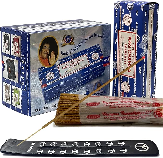 Nag Champa Incense Sticks 250g x 4 and Incense Stick Holder Bundle Insence Insense Satya Incense