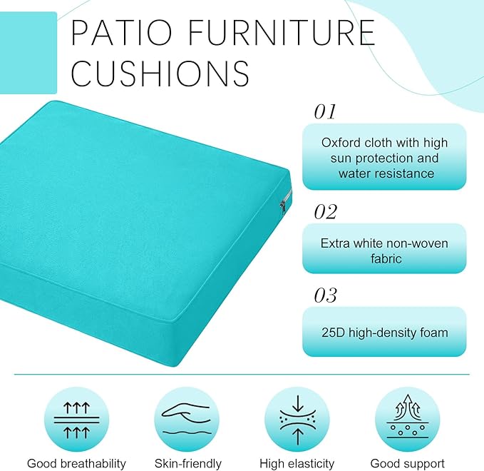 DoubleFill 1 Pcs Outdoor Ottoman Cushion 23"x19"x3" Waterproof Fade Resistant Outdoor Footstools Cushion Removable Patio Ottoman Cushions with Adjustable Fixing Strap for Stool (Lake Blue)