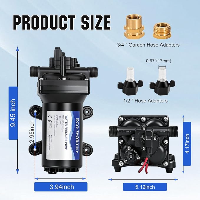ECO-WORTHY RV Fresh Water Pump 12V DC 5.5GPM 70PSI,12 Volt Diaphragm Self-Priming Pump with Pressure Switch for RV Garden Irrigation Spraying Marine Yacht
