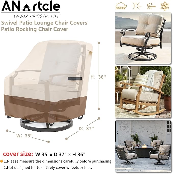 ANartcle Swivel Patio Chair Cover 4 Pack,600D Waterproof Heavy Duty Outdoor Chair Cover(35 W x 37 D x 36 H inches),Patio Furniture Covers,Outdoor Furniture Covers Waterproof,Beige&brown