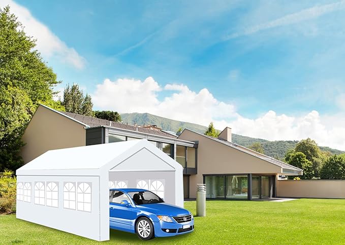 10x20 ft Outdoor Canopy Tent, Wedding Birthday BBQ Party Waterproof Camping Gazebo with 2 Removable Sidewalls & Transparent Window, for Garden Patio Backyard, White
