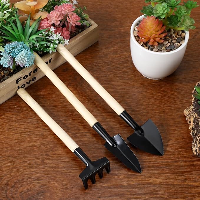 Housoutil Mini Gardening Tools, 6Pcs Small Garden Tools Set, Miniature Shovel Rake Trowel for Indoor Plants Pots Succulent Terrarium Bonsai, Portable Fairy Garden Accessories Hand Supplies Kit