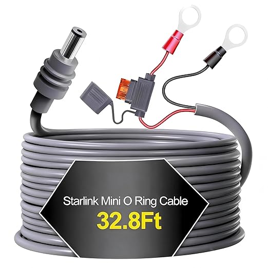 Starlink Mini DC Extension Cable 32.8Ft, Waterproof Power Converter Adapter, Female to O Ring Replacement Accessories,Compatible with Starlink Mini Pipe Adapter & Original Power Cable