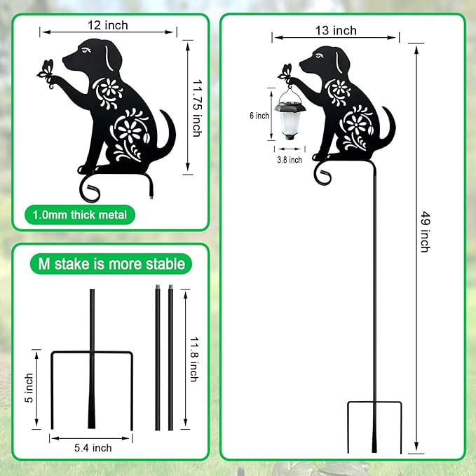 Dog Solar Lights Outdoor Garden, Beagle Dog Statues Outdoor,Metal Dogs Solar Lantern Garden Stakes for Yard,Lawn